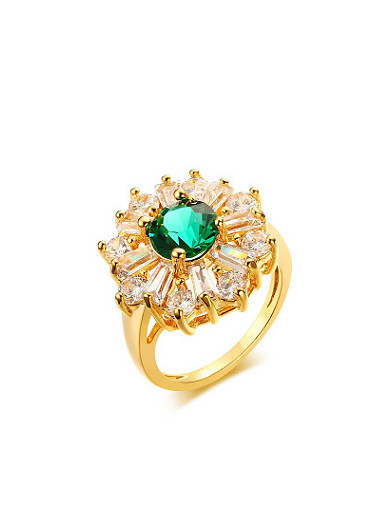 Anillo de cobre de circón en forma de flor verde de moda