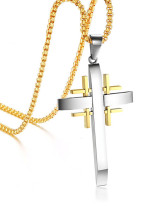 Collar religioso vintage con cruz de diamantes de imitación de acero titanio