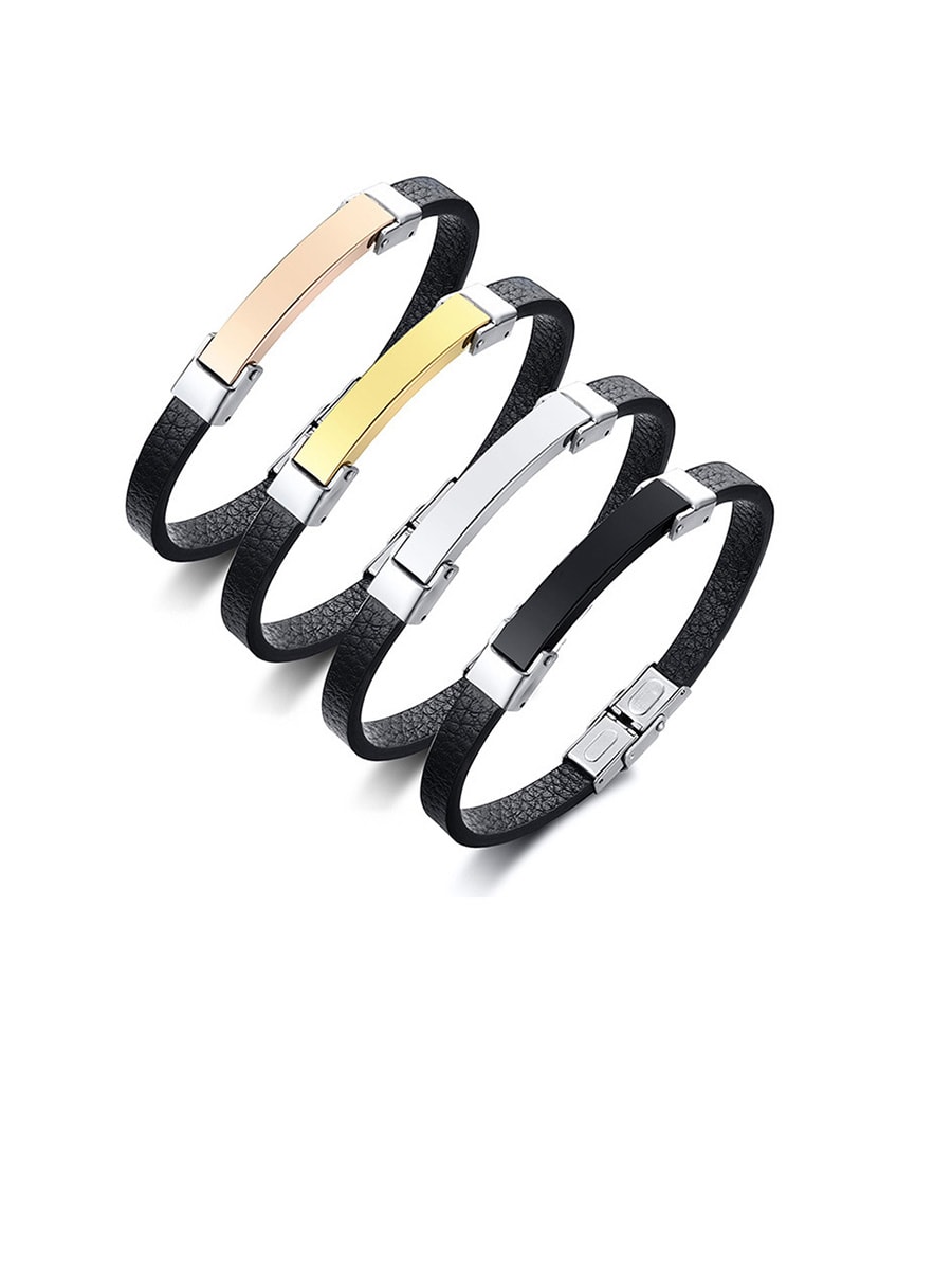 Pulseras minimalistas geométricas de cuero negro titanio
