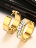 Pendientes de clip de diamantes de imitación con forma geométrica chapados en oro de moda
