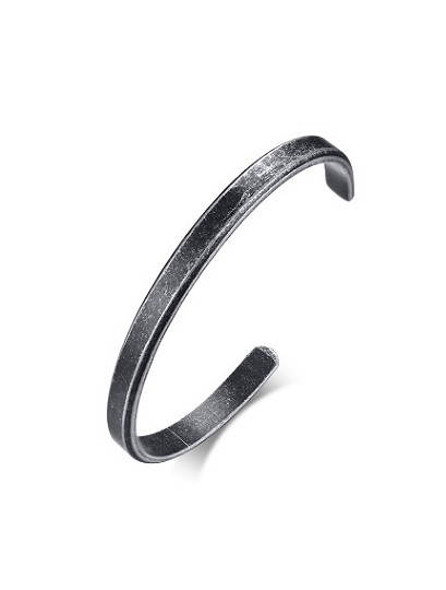 Brazalete de acero inoxidable gris con diseño abierto vintage