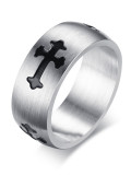 Anillo de banda minimalista con cruz de acero inoxidable