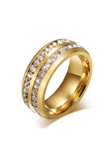 Exquisito anillo de diamantes de imitación con forma geométrica chapada en oro