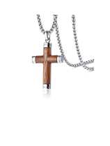 Collar religioso minimalista con cruz de madera de titanio