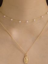Collar minimalista geométrico de varias hebras con perlas de imitación de cobre