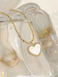 Collar vintage de corazón de concha de acero inoxidable