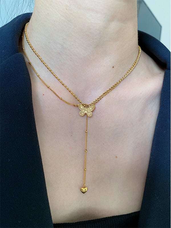 Collar Lariat Vintage Mariposa Acero Titanio