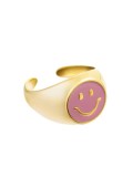 anillo de banda minimalista de acero con esmalte sonriente