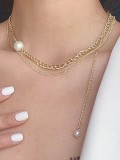 Collar de múltiples hebras geométricas vintage de perlas de imitación de acero titanio