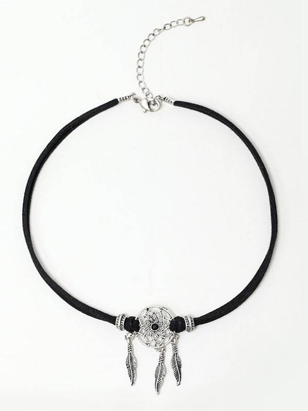 Collar vintage de borla de cuero de aleación