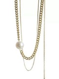 Collar de múltiples hebras geométricas vintage de perlas de imitación de acero titanio