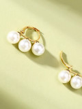 Pendientes clásicos de acero inoxidable con perla de imitación