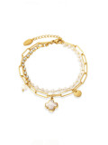 Brazalete de hilo minimalista Shell Clover de acero inoxidable
