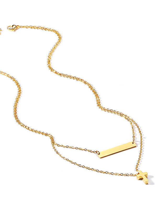 Acero inoxidable con cruz Collares de varias hebras