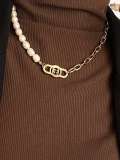 Collar de cadena asimétrica vintage geométrica de perla de imitación de acero de titanio
