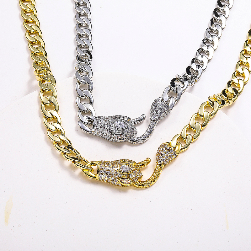 Collar grueso de cadena de eslabones cubanos de serpiente llena de oro de 18 quilates