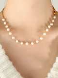 Conjunto de pulsera y collar de perlas de agua dulce de acero de titanio geométrico Hip Hop
