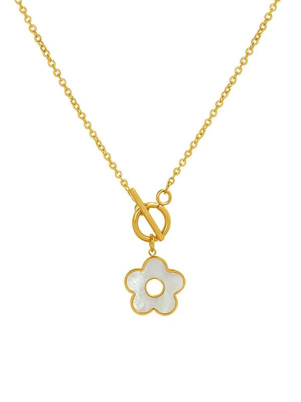 Collar minimalista de flor de concha de acero de titanio