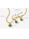 Conjunto de collar y aretes geométricos vintage de jade de acero titanio