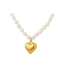 Collar vintage de corazón de perlas de agua dulce de acero titanio