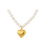 Collar vintage de corazón de perlas de agua dulce de acero titanio