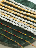 Collar de cadena múltiple de hip hop geométrico de esmalte de perlas de agua dulce de acero de titanio