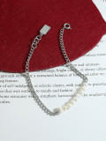 Pulsera de eslabones minimalistas geométricos de perlas de imitación de acero de titanio