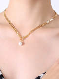 Collar minimalista estrella de perla de imitación de acero titanio