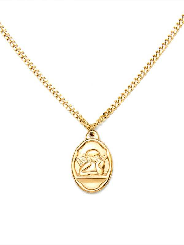 Collar con colgante geométrico vintage de ángel de acero inoxidable 316L de titanio con revestimiento electrónico resistente al agua