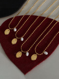 Collar con cuentas geométricas vintage de perlas de imitación de acero titanio