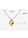 Collar vintage de corazón de perlas de agua dulce de acero titanio