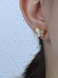 Conjunto de aretes y collar de mariposa minimalista de concha de acero inoxidable 316L de titanio con revestimiento electrónico resistente al agua