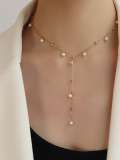 Collar de borla vintage geométrico de perla de imitación de acero inoxidable 316L de titanio con revestimiento electrónico resistente al agua