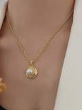 Collar de hip hop geométrico de perlas de imitación de acero titanio