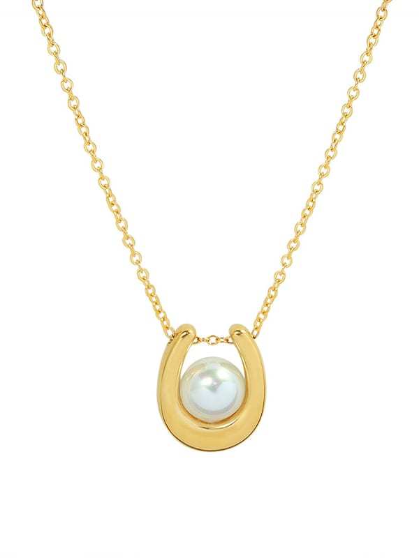 Collar minimalista geométrico de perlas de imitación de acero titanio