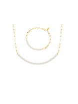 Conjunto de collar y brazalete irregular minimalista de perla de imitación de acero inoxidable 316L de titanio con revestimiento electrónico resistente al agua