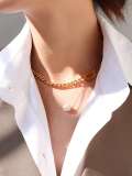 Collar minimalista geométrico de múltiples hebras con perlas de imitación de acero titanio