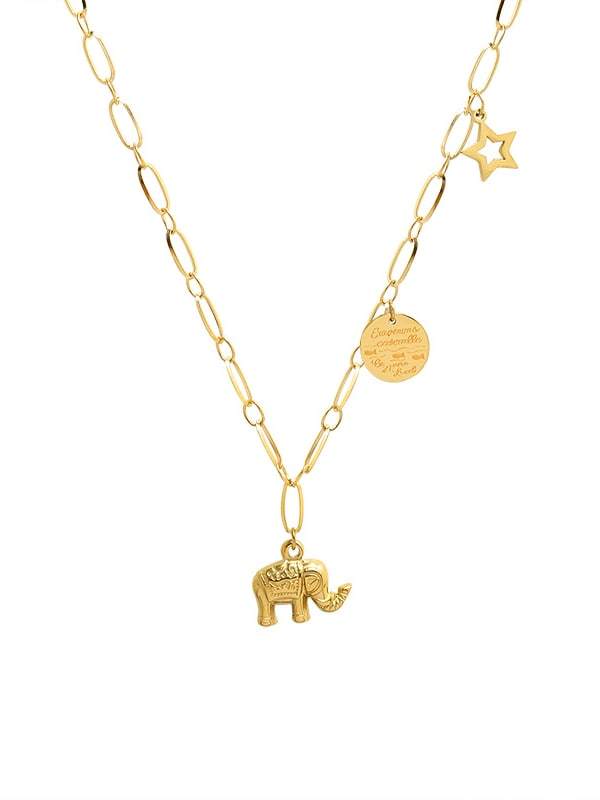 Juego de collar y pulsera de elefante vintage de acero inoxidable 316L de titanio con revestimiento electroforético resistente al agua