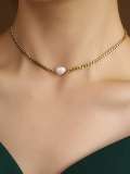 Collar minimalista de cadena geométrica de perlas de imitación de acero inoxidable 316L de titanio con revestimiento electrónico resistente al agua