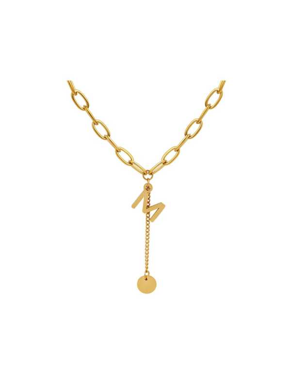 Collar de lazo de tendencia con letras de acero y titanio