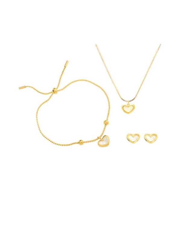 Juego de collar y brazalete de aretes de corazón de concha minimalista de acero inoxidable 316L de titanio con revestimiento electrónico resistente al agua