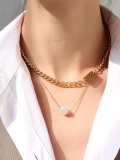 Collar minimalista geométrico de múltiples hebras con perlas de imitación de acero titanio
