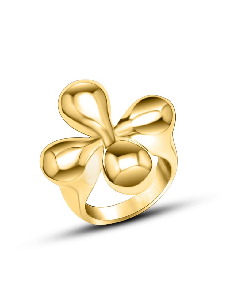 Anillo de banda minimalista con trébol de acero y titanio