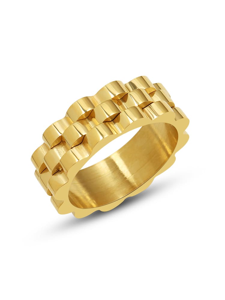 Anillo de banda de hip hop geométrico de acero de titanio