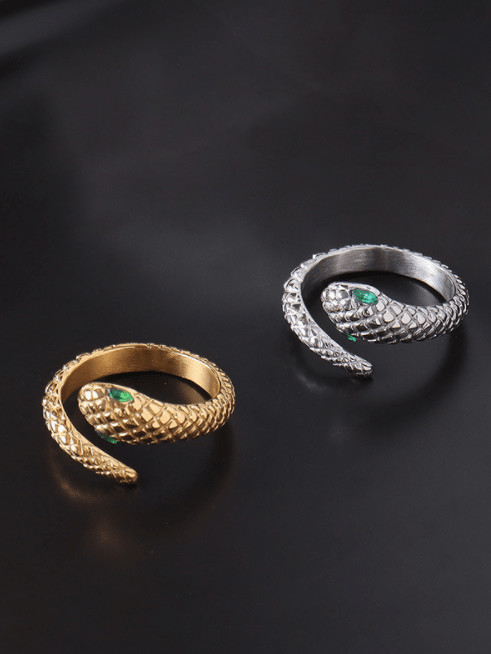 Anillo de banda de hip hop de serpiente de circonio cúbico de acero de titanio