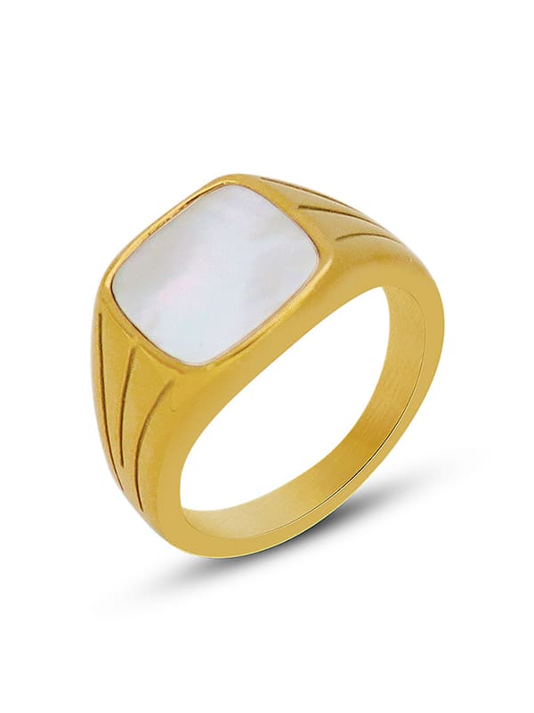 Anillo de banda vintage geométrico de concha de acero de titanio