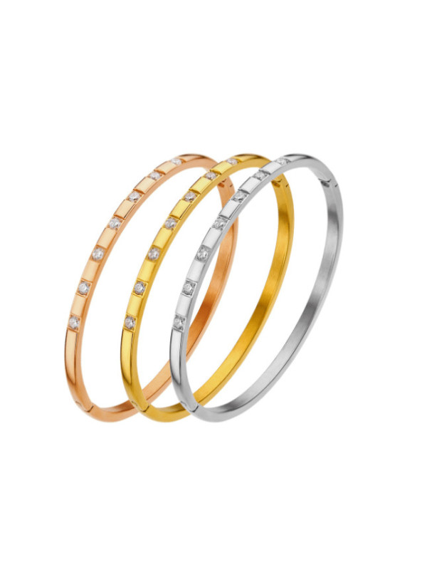 Brazalete de banda minimalista geométrica de circonita cúbica de acero de titanio