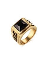 Exquisito anillo de titanio cornalina chapado en oro