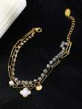 Brazalete de hilo minimalista Shell Clover de acero inoxidable
