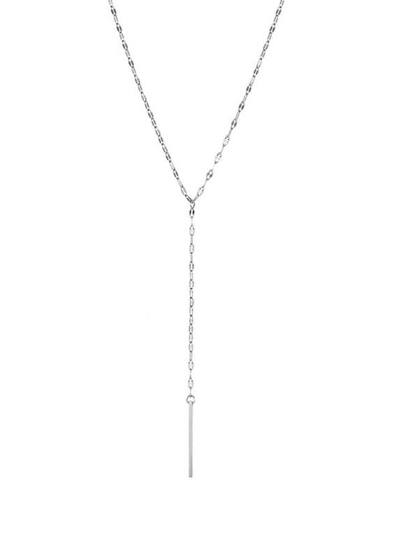 Collar de lazo minimalista con medallón rectangular de acero inoxidable